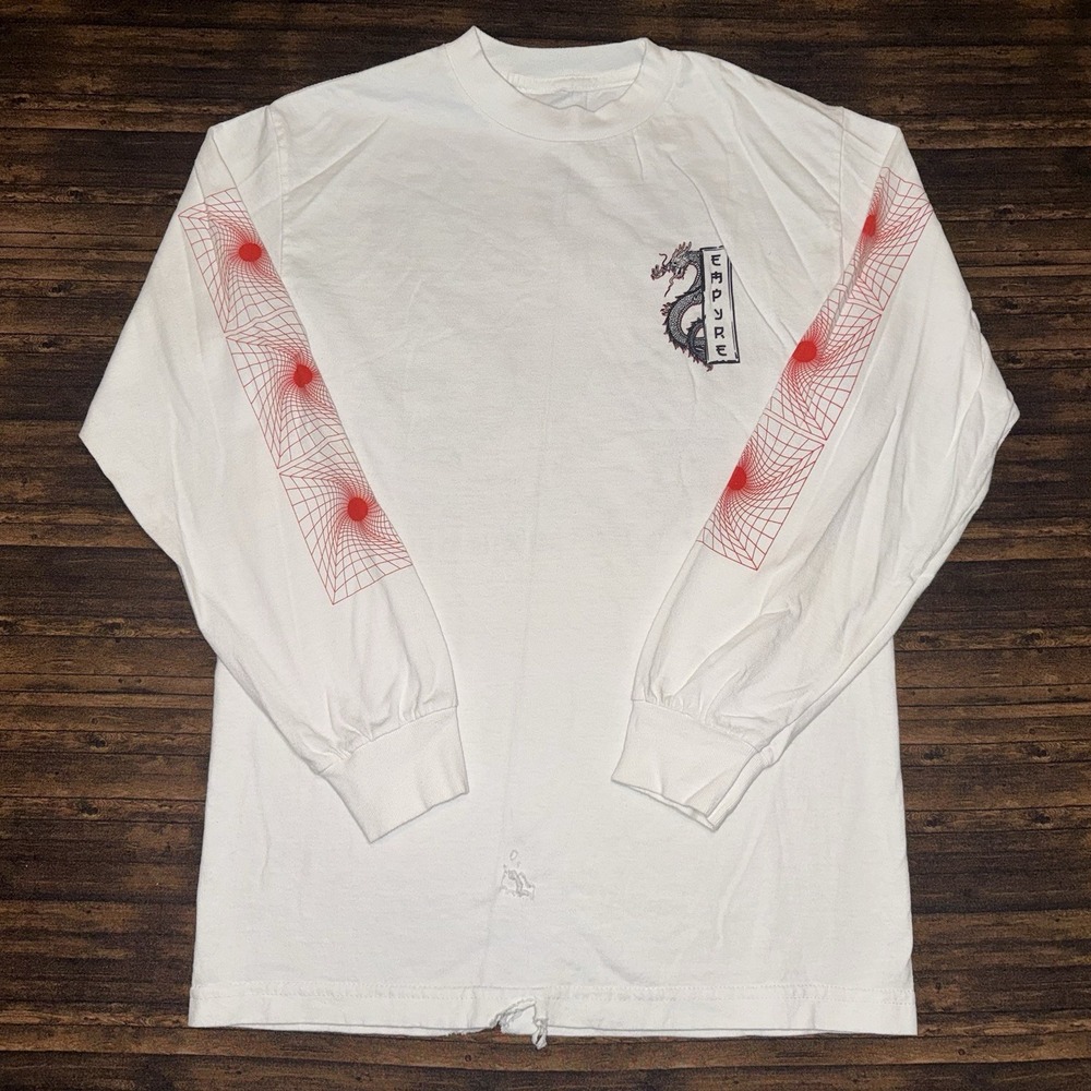 Empyre Long Sleeve T Shirt Mens Small White Japanese Dragon Graphic Tee
